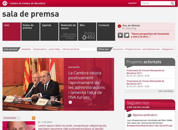 Web de Premsa, de la Cambra de Barcelona